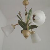 French Vintage 3 Light Lavender Lily Chandelier with Glass Shades 5480