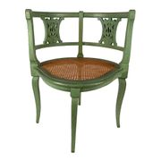 Chaise de coin en bois laqué vert et assise cannée, XXe