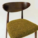 Set of 6 Modern Beech Wood Dining Chair, Yellow Bouclè, Dark Wood