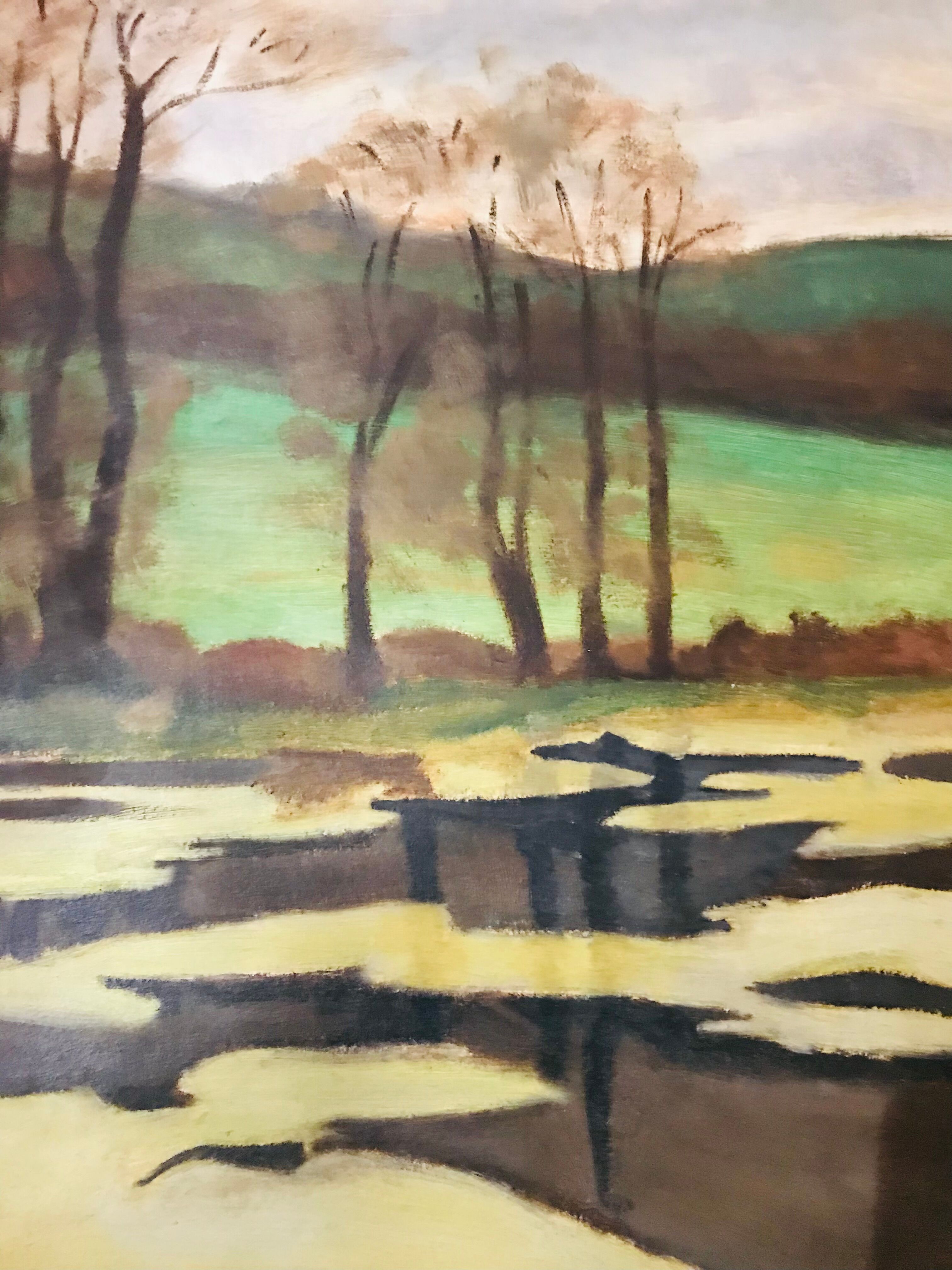 Landscape lake painting 50s