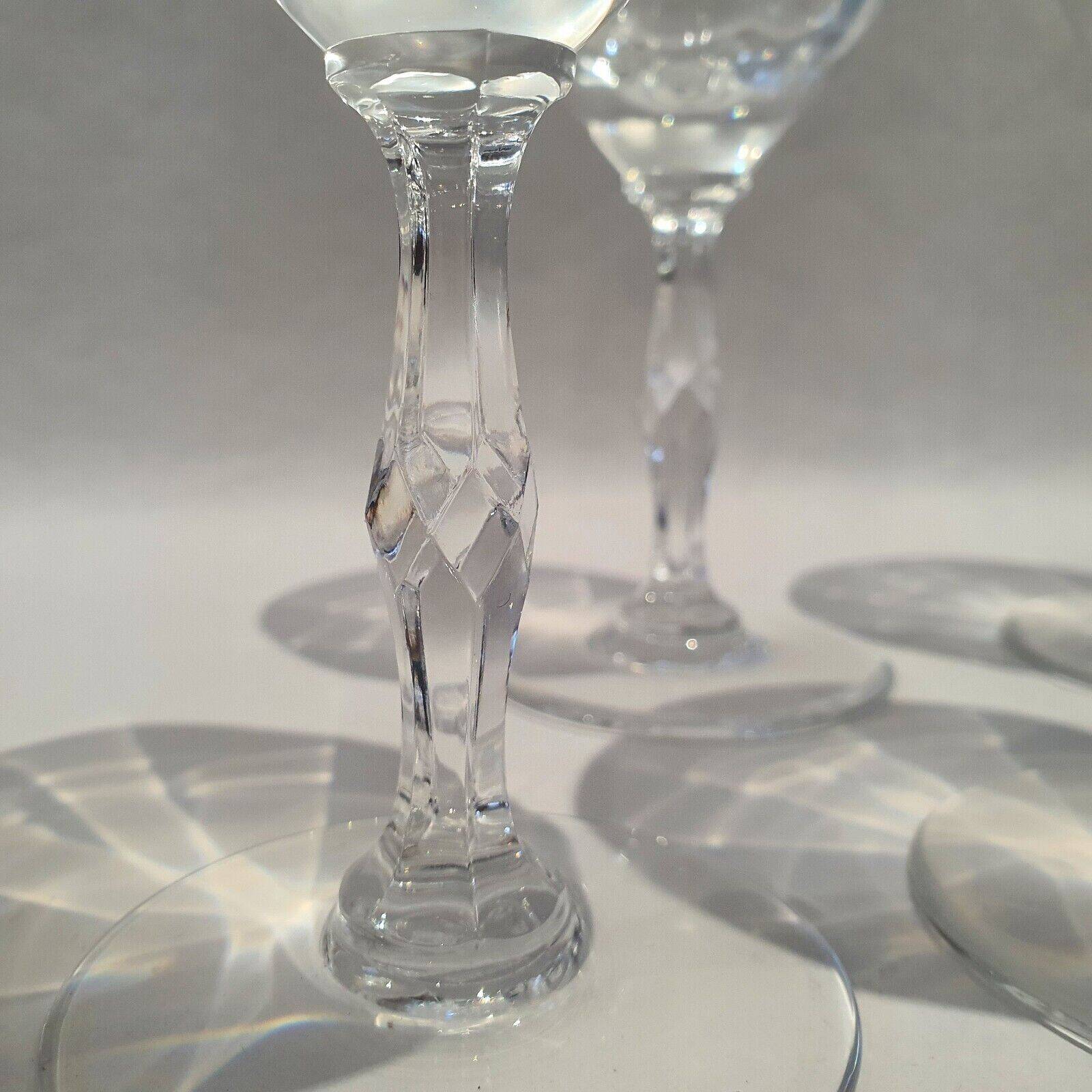 Set of 6 Faceted Balloon Glasses with Engraved St Louis Crystal Cut Feet