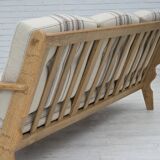 1970s, Danish 3-seater sofa, beige furniture wool, solid oak wood.