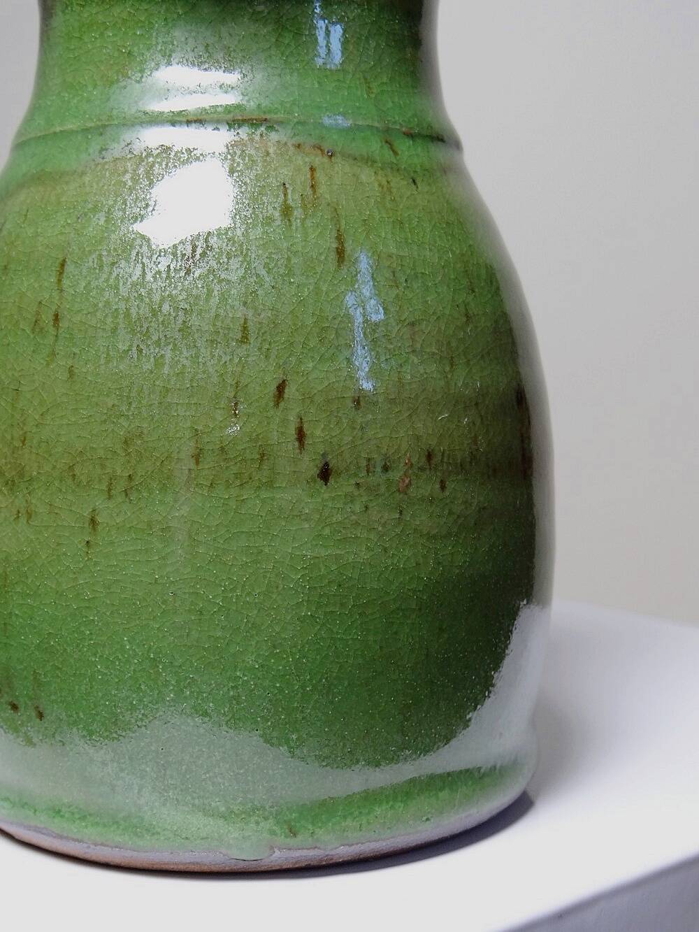 Small green pitcher enameled stoneware Sylvie Wlotkowski craftsmanship from Burgundy