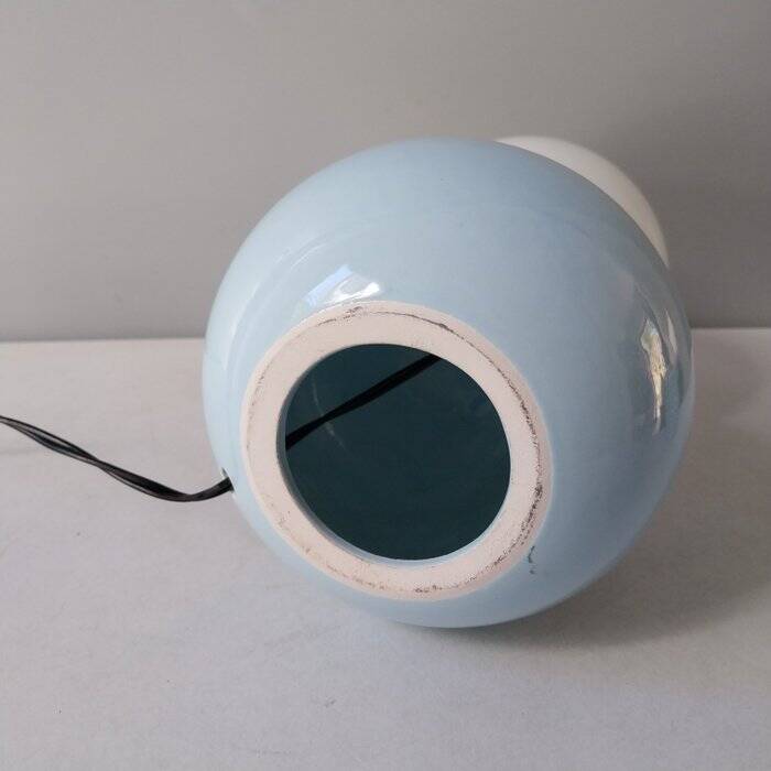 Italian ceramic table lamps with opaline glass shades.