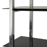 Chrome metal and black glass shelf with 5 levels.
