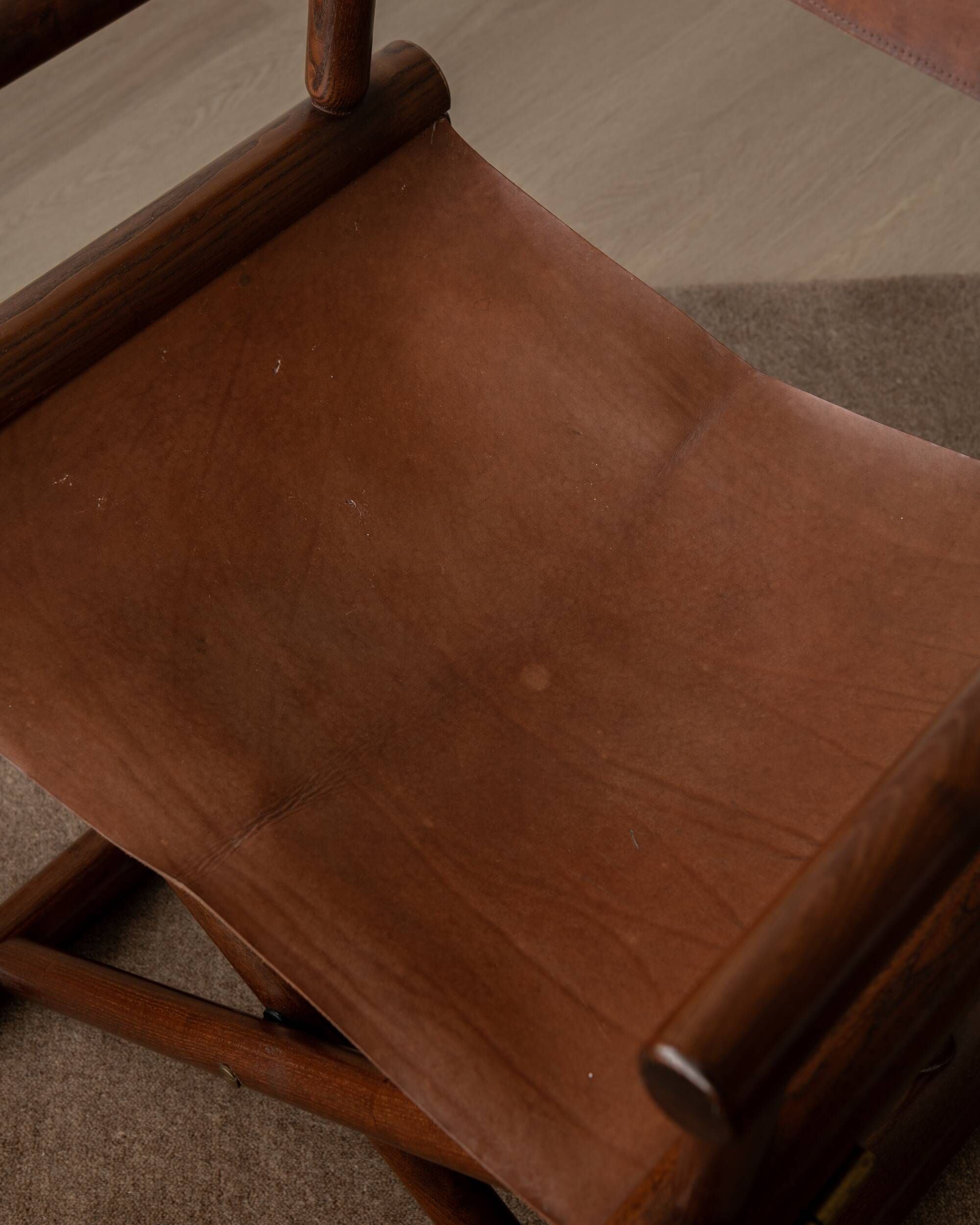 Italian Modern Vintage Folding Director's Chair in Wood and Leather, 1980s