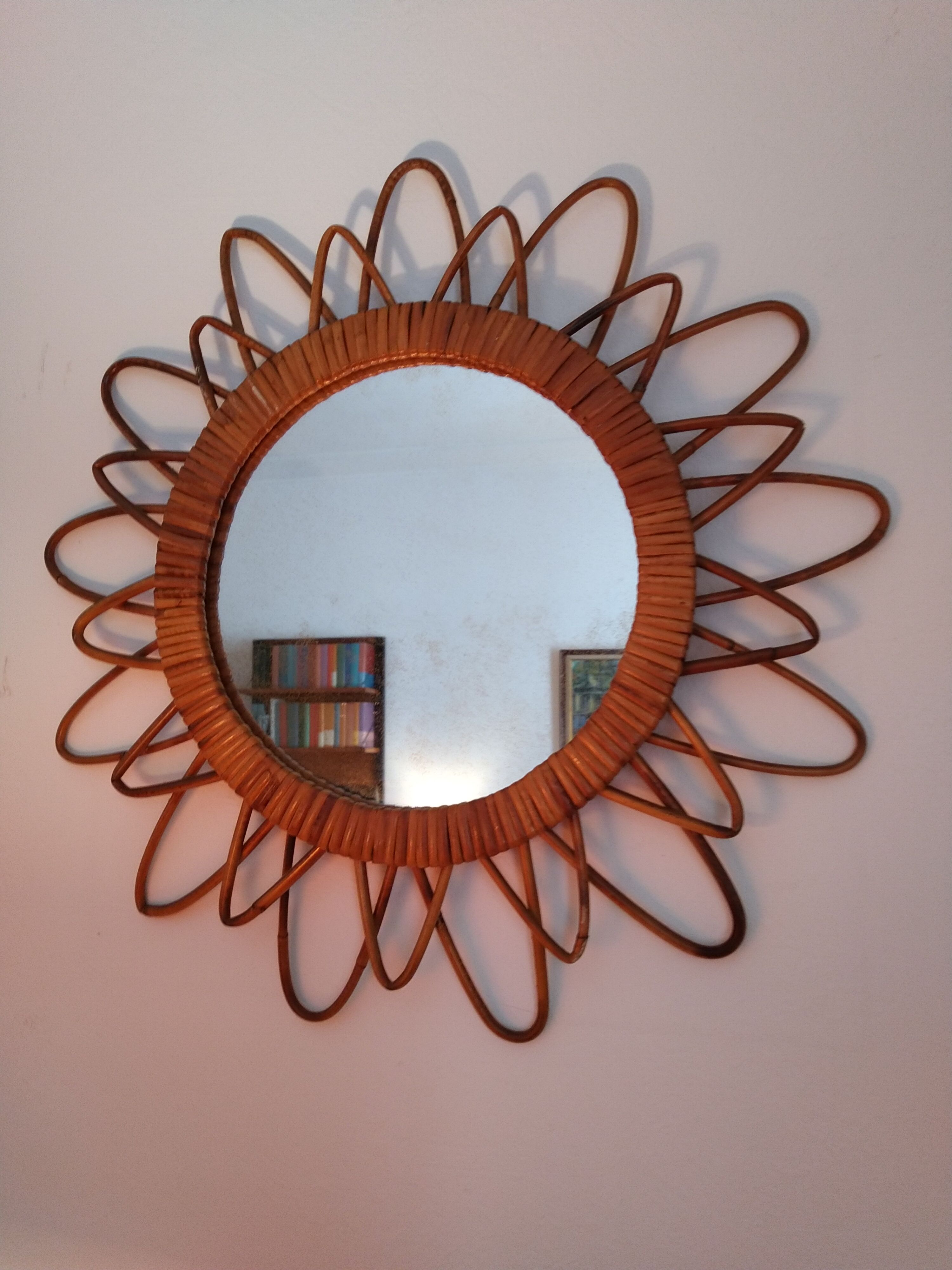 Vintage rattan sun mirror 46cm