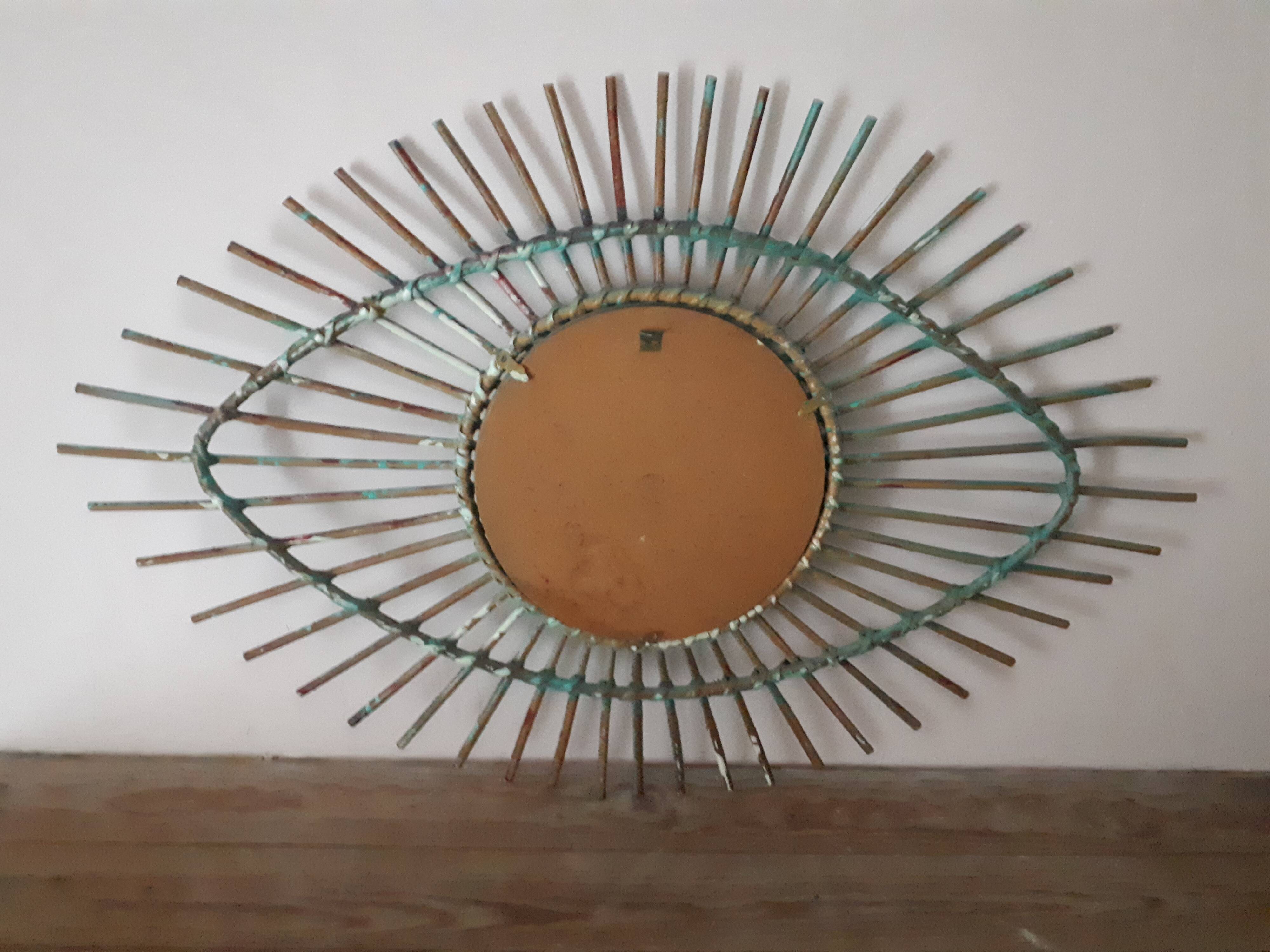 Miroir rotin oeil turquoise bohème vintage 60 59x89cm