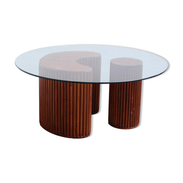 Table basse en bois et plateau en verre de 90cm