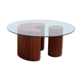 90cm wooden coffee table with glass top