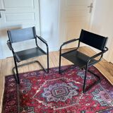 Pair of Cantilever armchairs in leather and black tubular - 1970s