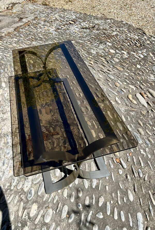 Table basse en métal chromé et verre fumé, 1970