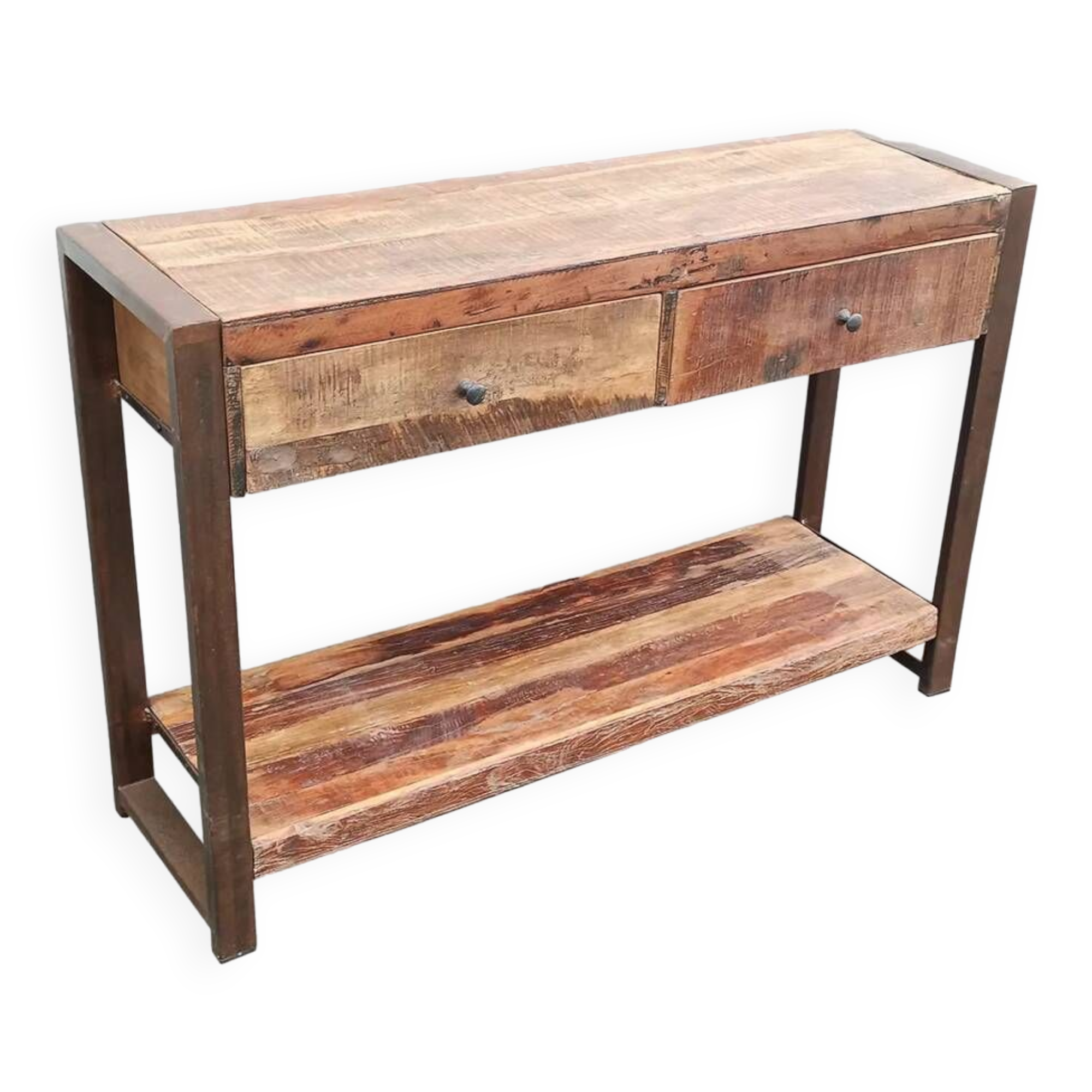 Console 2 drawers in old wood