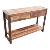 Console 2 tiroirs en bois ancien