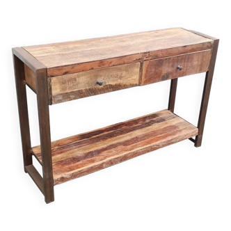 Console 2 tiroirs en bois ancien