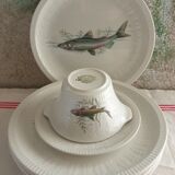 Fish set, 6 plates, sauce pot and saucer