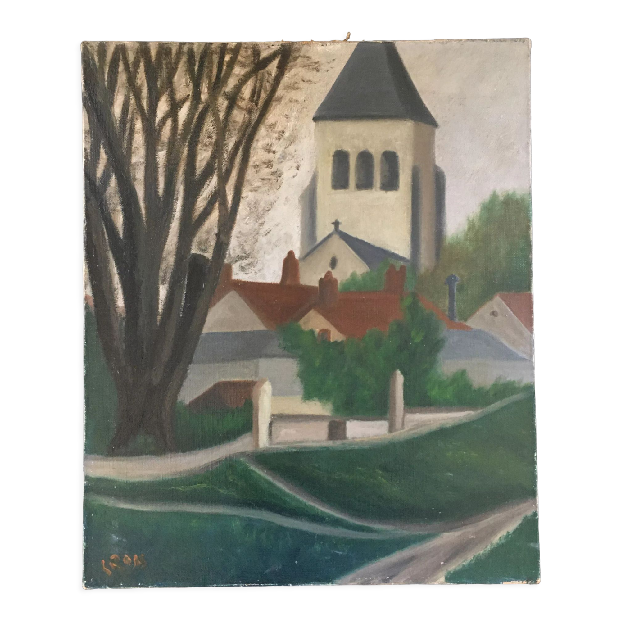 Old painting of the village and its church