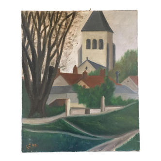 Old painting the village and its church