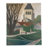 Old painting the village and its church