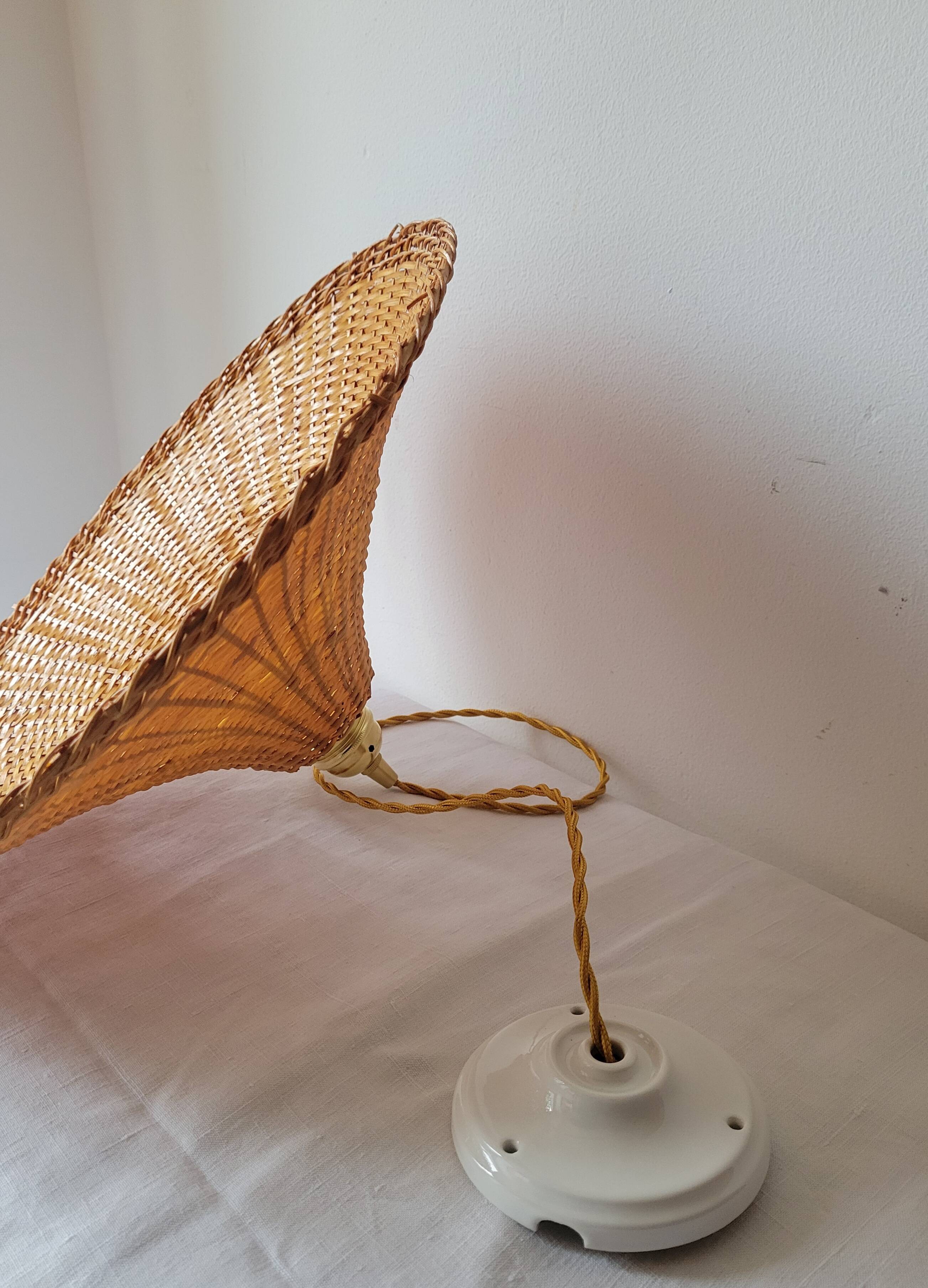 Woven wicker pendant light