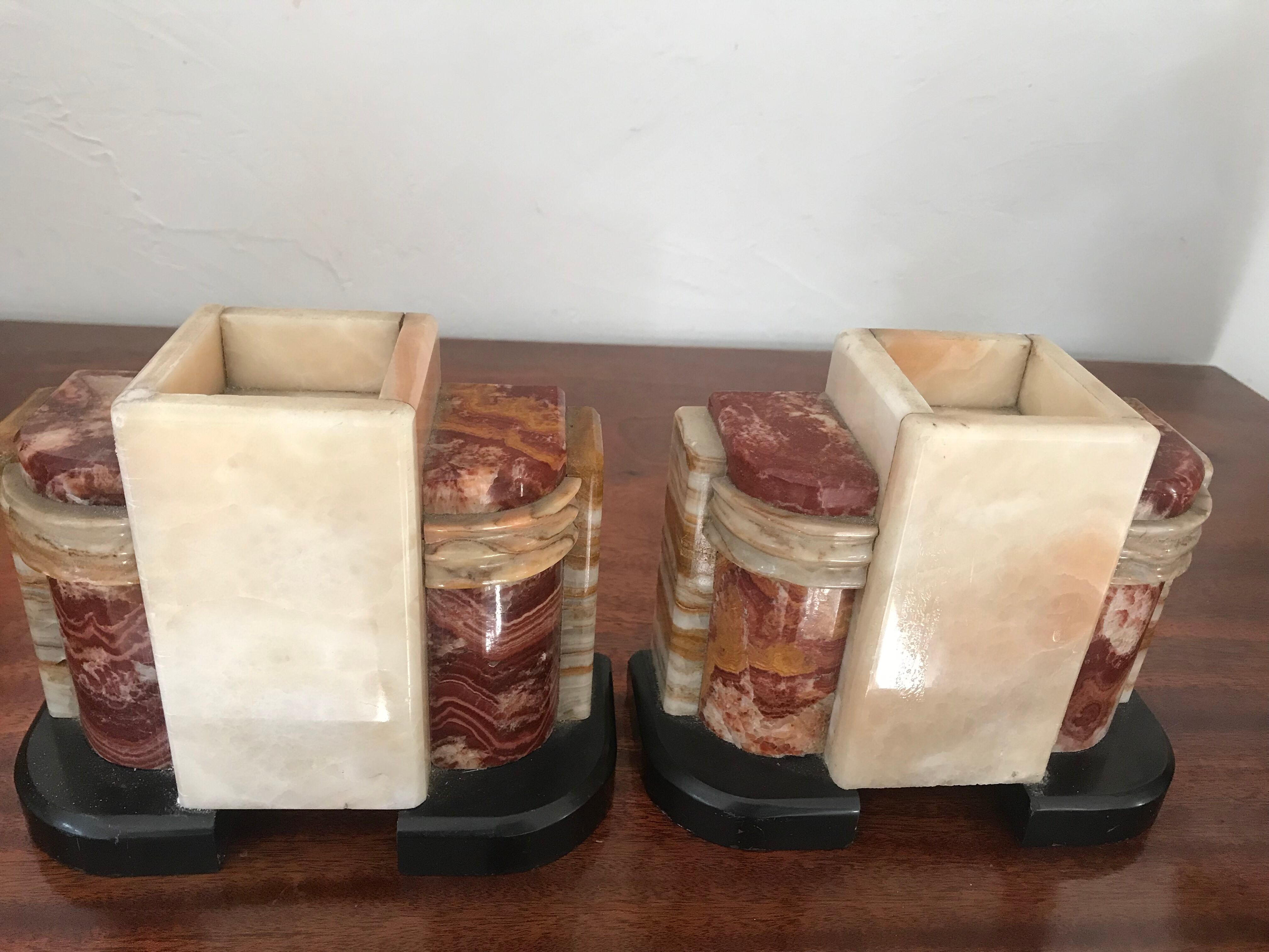 Pair of Art Deco marble book clamts