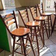 Set of 5 Solid Wood Bar Stools – Bistro / Country Chic Style