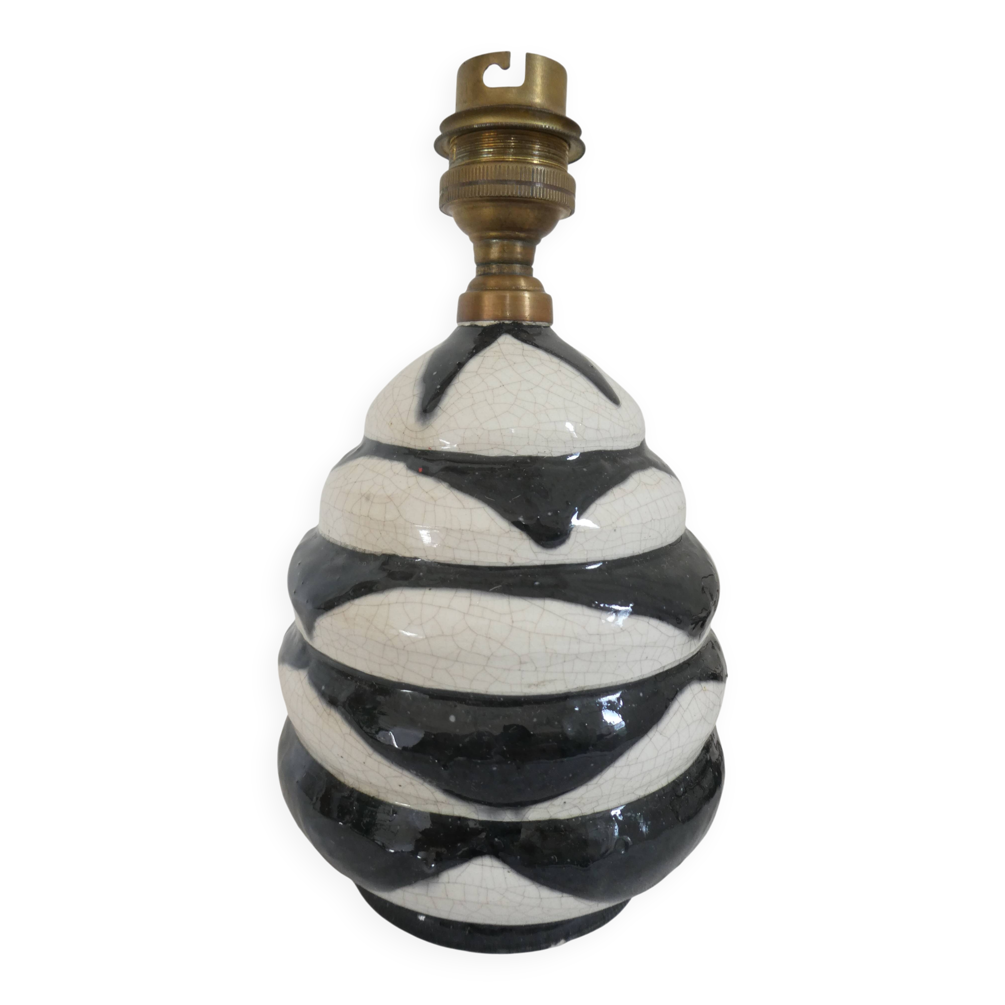 Black and white ceramic lamp base with geometric design Vintage
