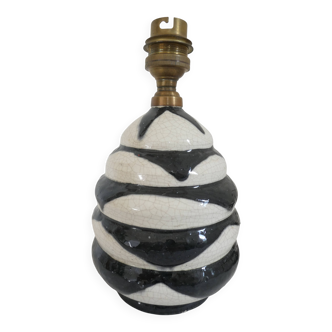 Black and white ceramic lamp base with geometric design Vintage