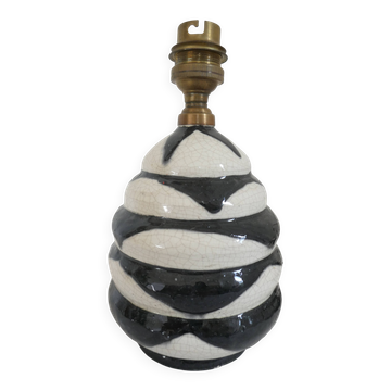 Black and white ceramic lamp base with geometric design Vintage