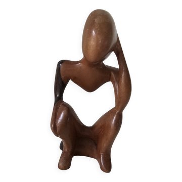 Sculpture  statuette en bois Homme penseur design