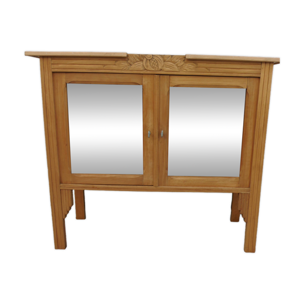 Desserte Art Déco en bois, 2 portes vitrées.