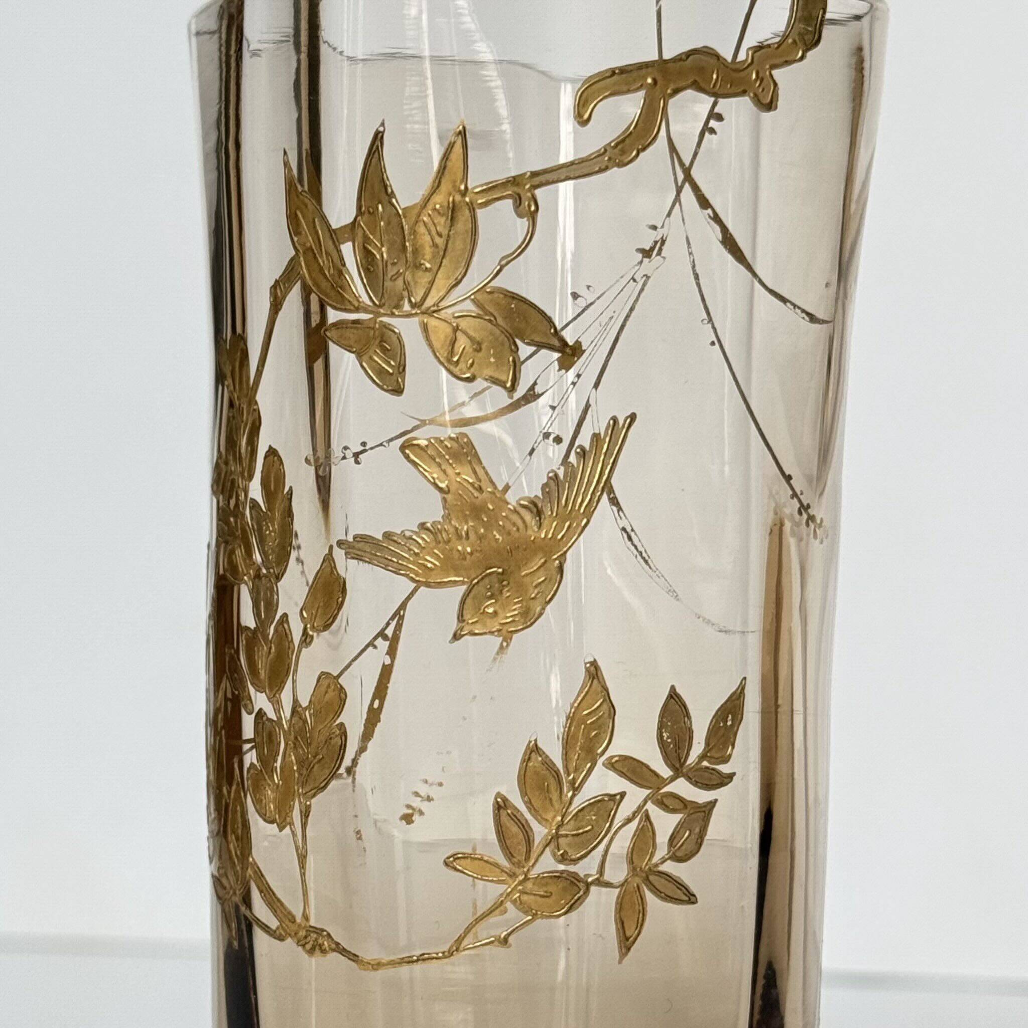 Crystal Vase | Gilded Branch and Bird Decor | Late 19th Century