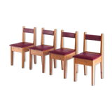 Set of 4 vintage oak wood and Eskai chairs, France 1960.