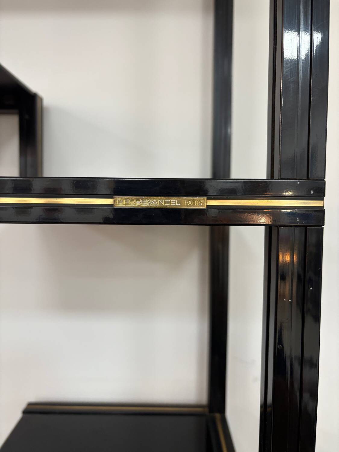 Pierre Vandel Paris shelf, black and gold, 1970s, France