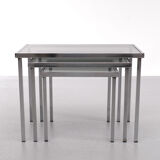 Nesting tables chrome frame smoked glass 1970s