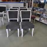 Lot de 6 chaises Art Déco gris et blanc en bois et tissu, années 1930