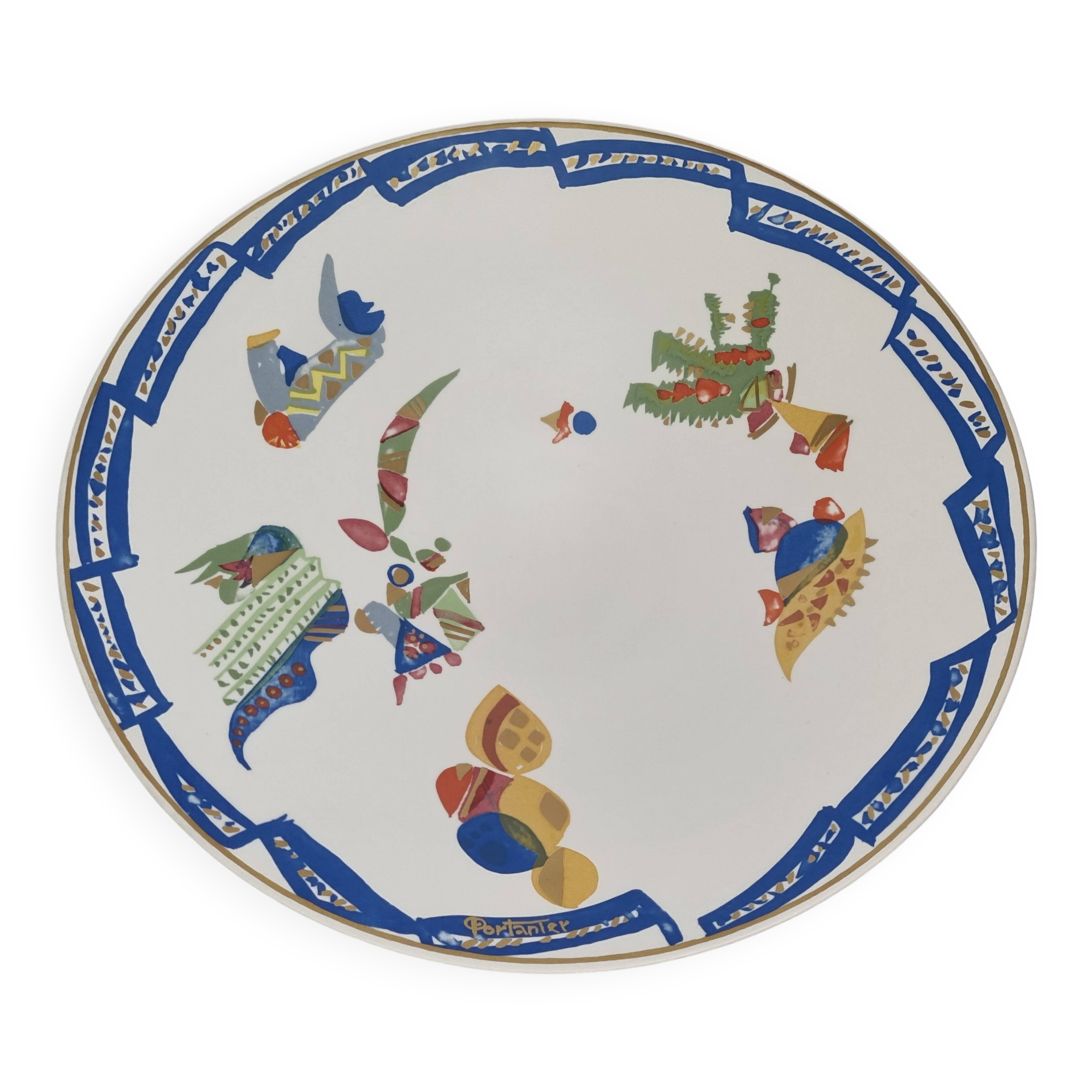 Large Rosenthal platter, 36 cm, Gilbert Portanier, abstract design, signed, 1970s