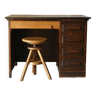 Oak box desk and its vintage tripod stool