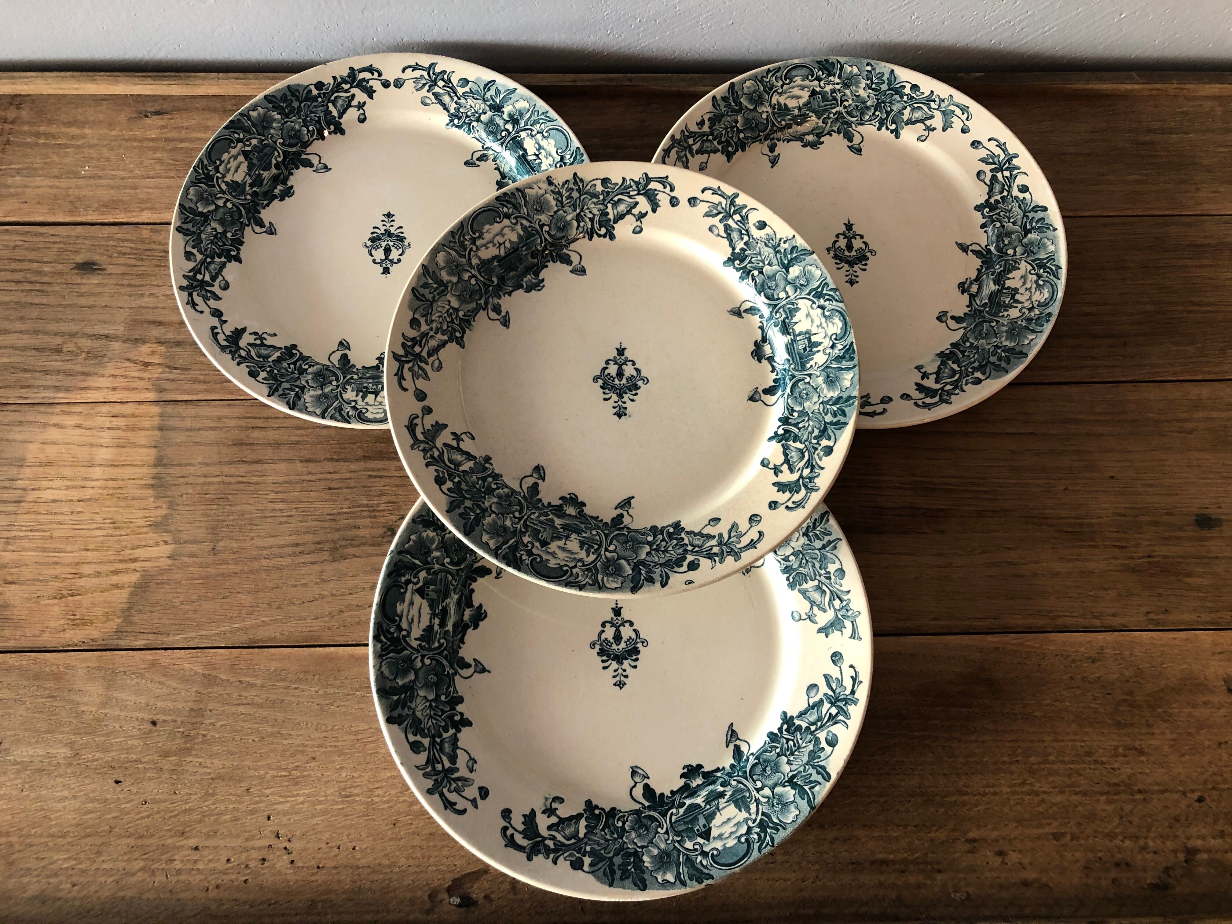 Set de 4 assiettes plates en faïence Marine