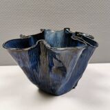 Very special vase in “folded” bluish glazed clay.