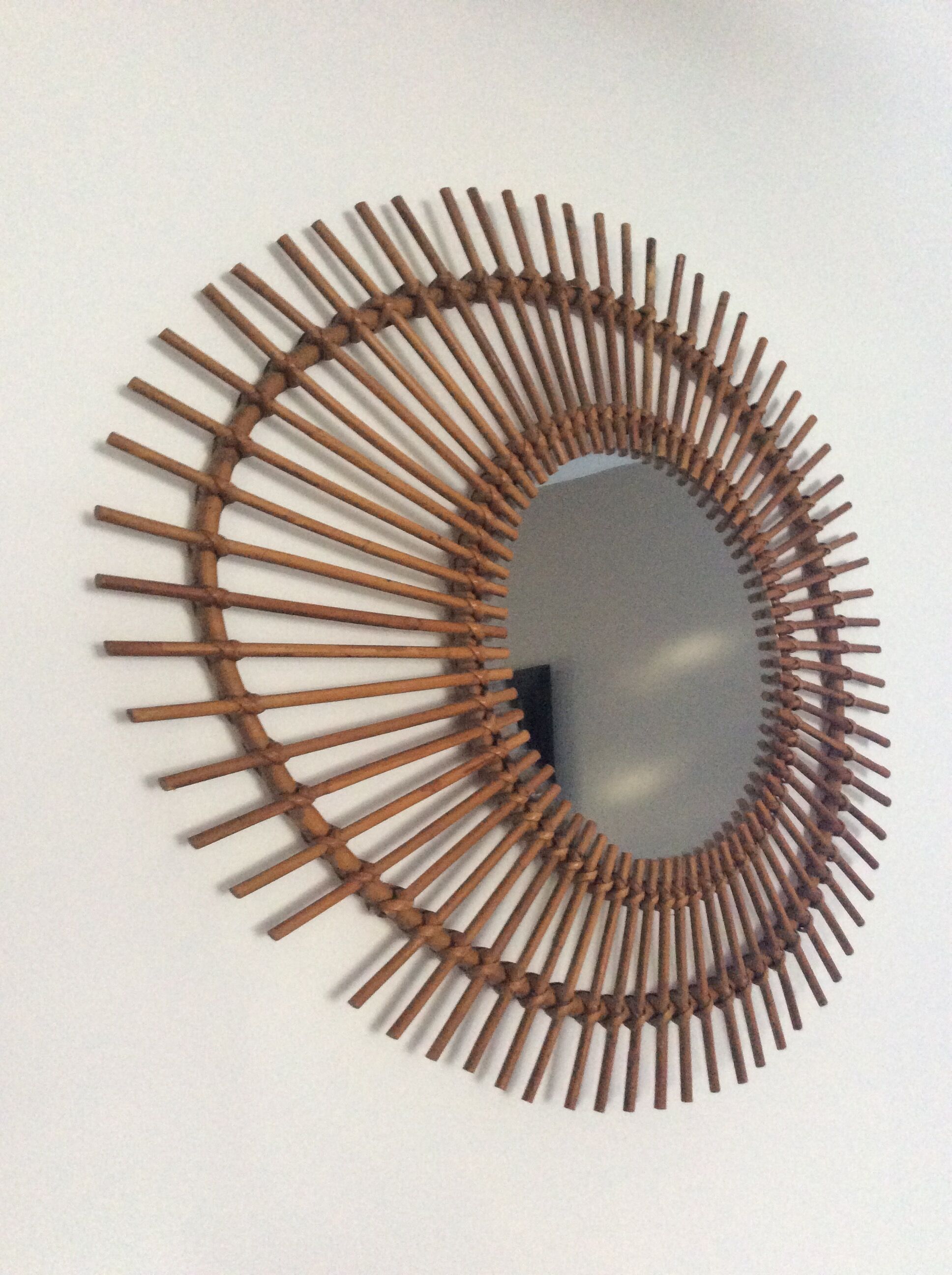 Rattan free-form mirror from the 50s and 60s