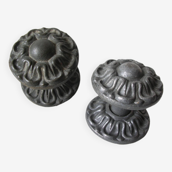 Lot de 2 poignées de porte en fonte métal 7,3 cm serrurerie porte ancienne