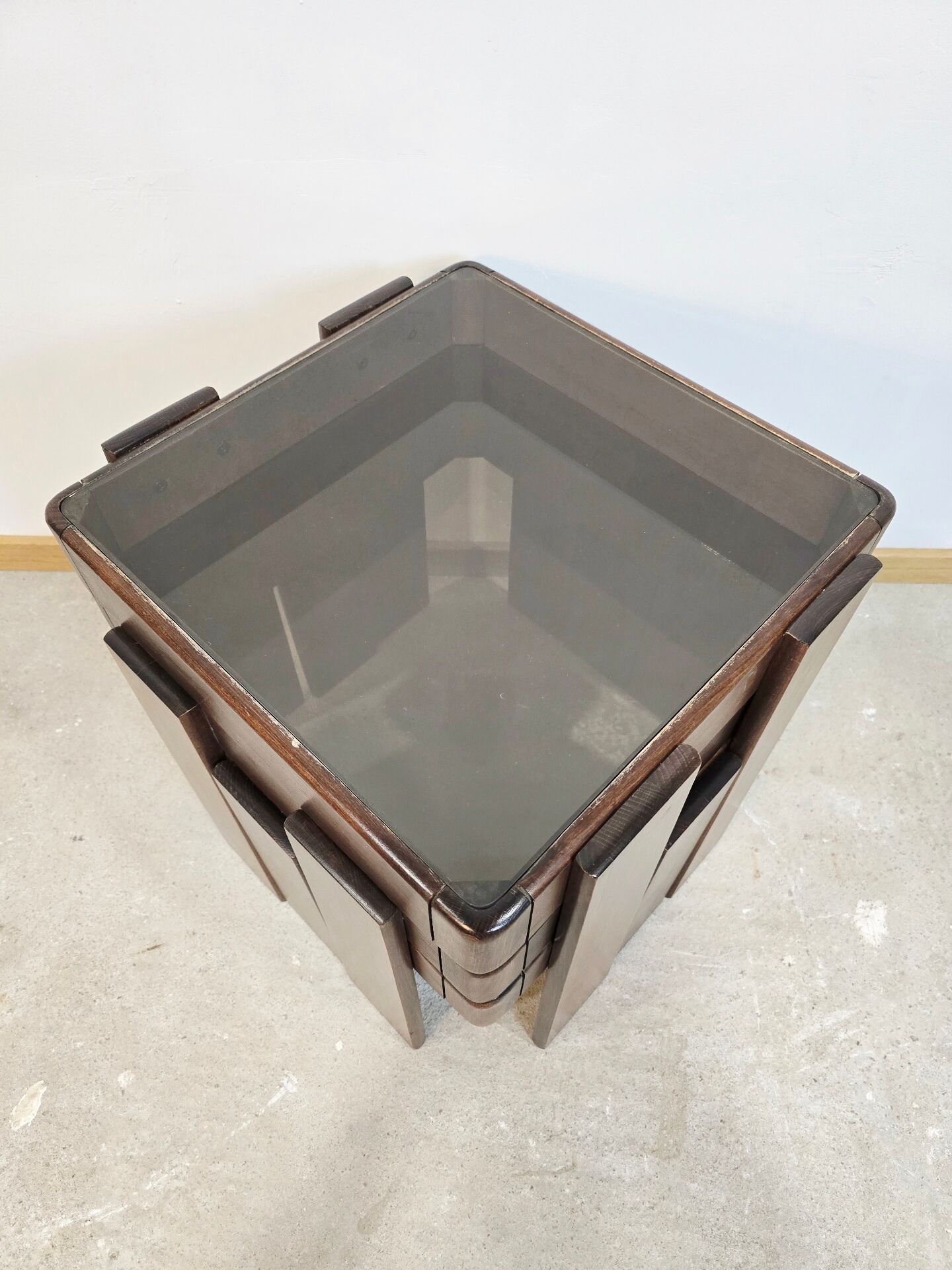 1970s Meblo Frattini Nesting Tables with Smoked Glass