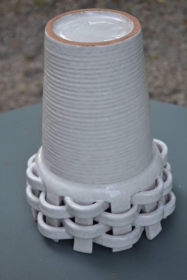 Vase blanc tressé Italy années 50-60