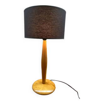 Wooden table lamp with brown lampshade