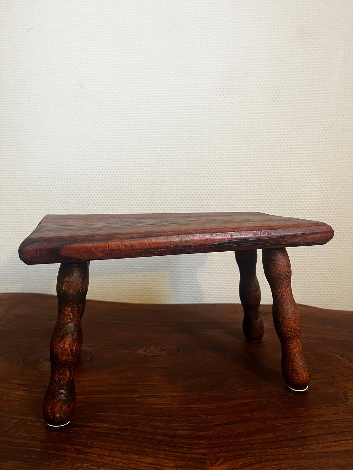 Duo of small benches, stools, wooden footrests from the 1950s