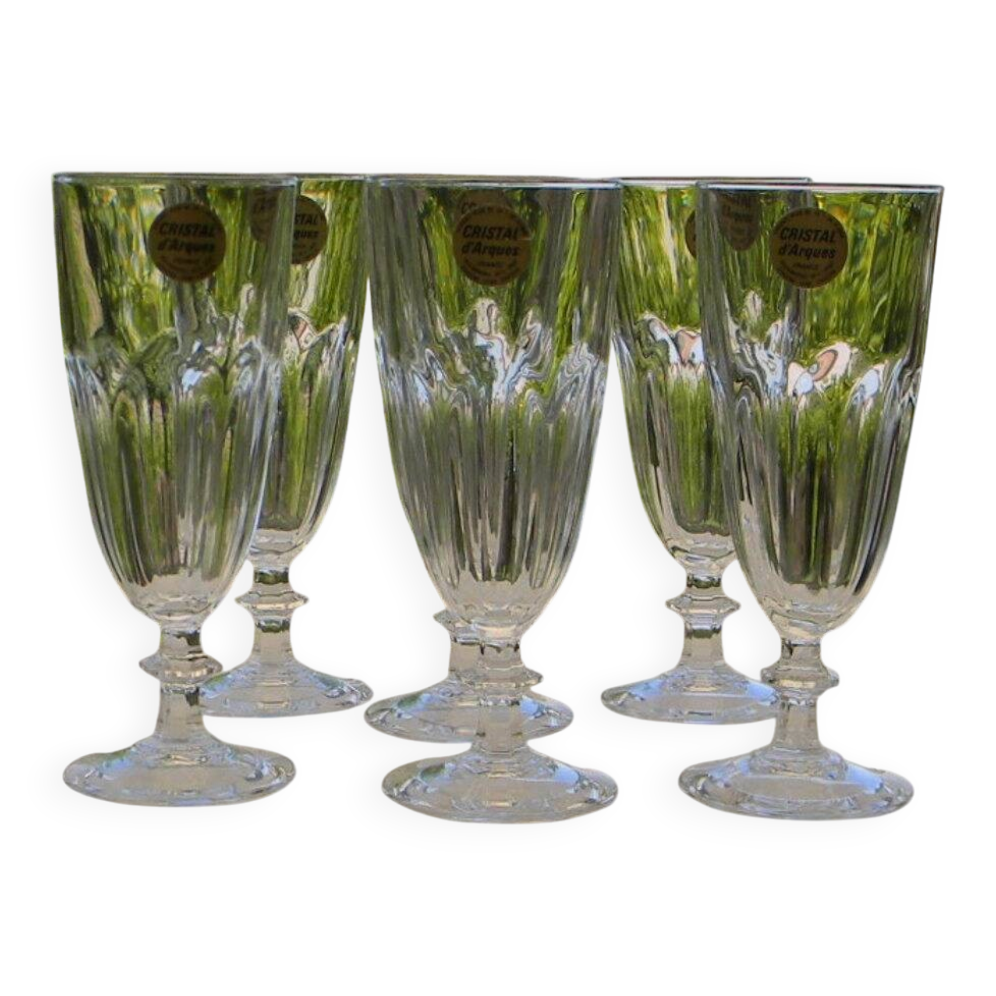 6 crystal champagne flutes from ARQUES. Rambouillet model.