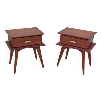 Pair of vintage Scandinavian bedside tables with compass feet