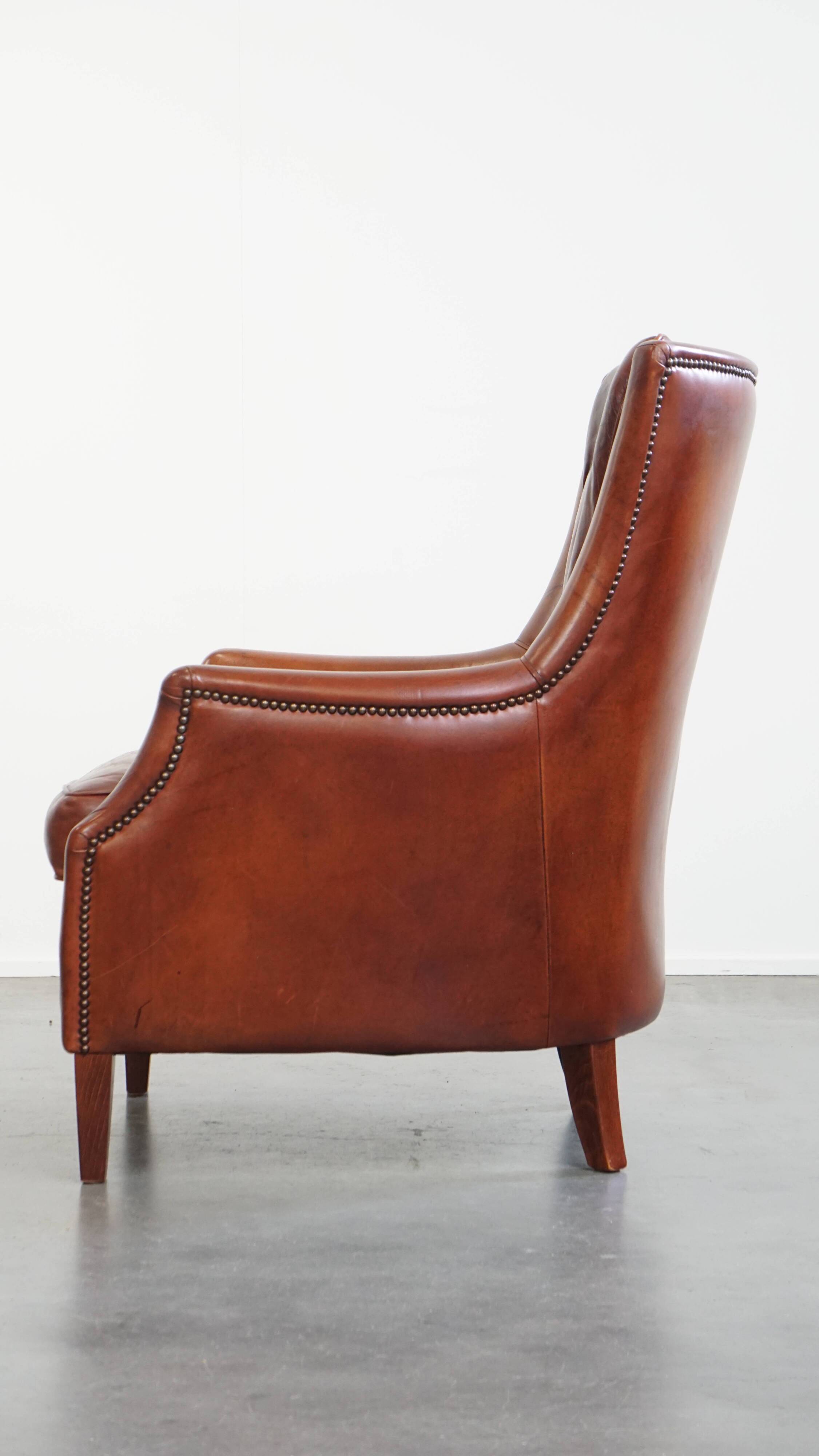 Armchair Made from Cognac-Colored Cowhide Leather