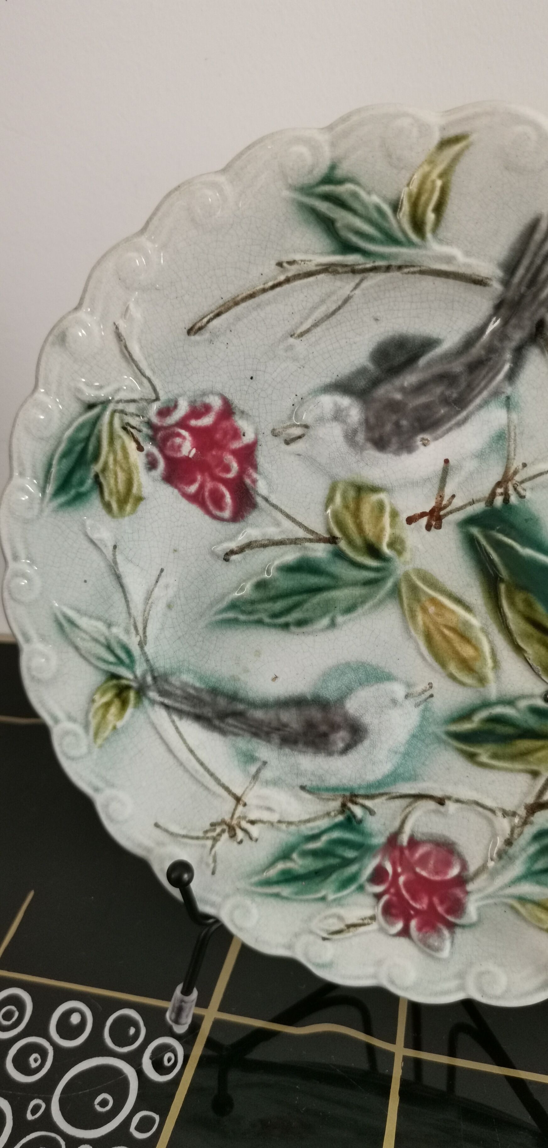 Plate in slip with birds late nineteenth